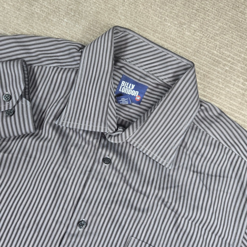 Billy London Mens 16.5 34/35‎ Grey Black Striped Long Sleeve Dress Shirt